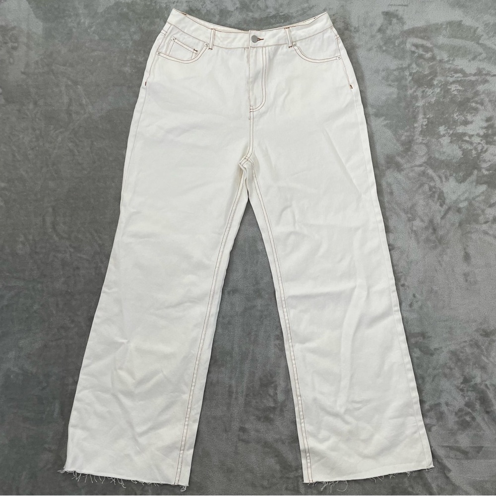 Emory Park High Rise Wide Leg 100% Cotton Denim Pants White Size Large